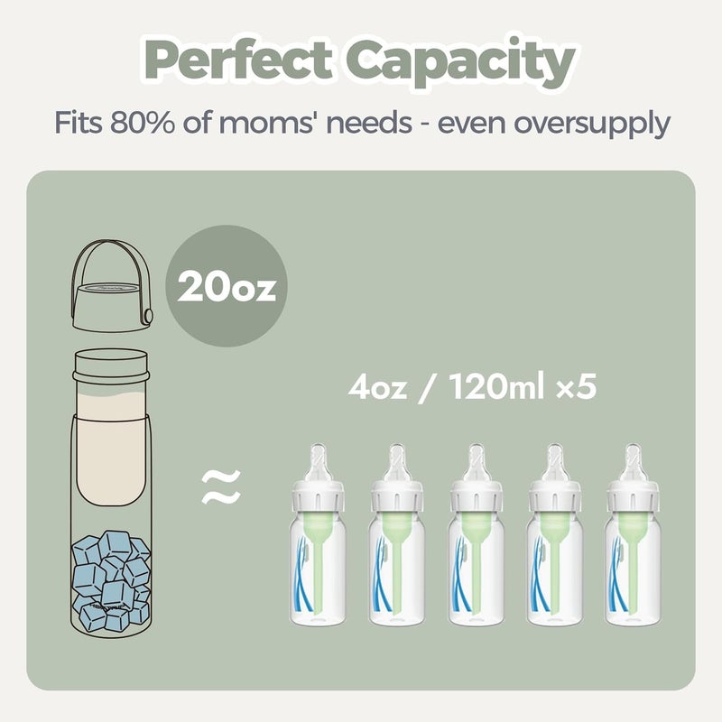 HEYTRIP Breastmilk Cooler Bottle, 20oz Portable Breast Milk Chiller Storage, Stainless Steel Reusable Breastfeeding Essentials for Baby, 36+ Hours Cooling For Travel & Outdoor, TSA Approved, Green - Image 4